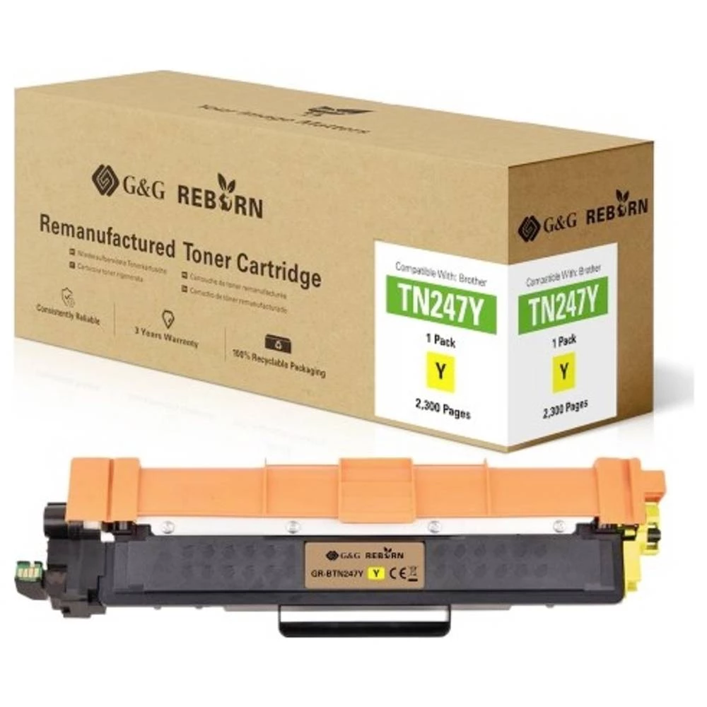 G&G toner zamijenjen Brother TN-247Y kompatibilan  žut 2300 Stranica Reborn remanufactured 21187 slika