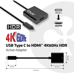 USB Adapter [1x USB 3.1 muški konektor AC - 1x Ženski konektor HDMI] Crna club3D slika