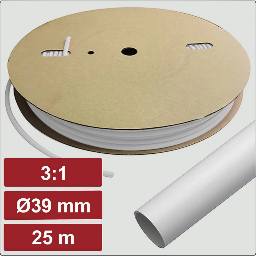 Electronic Garage EG25CA090 skupljajuća cijev s ljepilomi bijela 39 mm 13 mm Stopa skupljanja:3:1 25 m slika