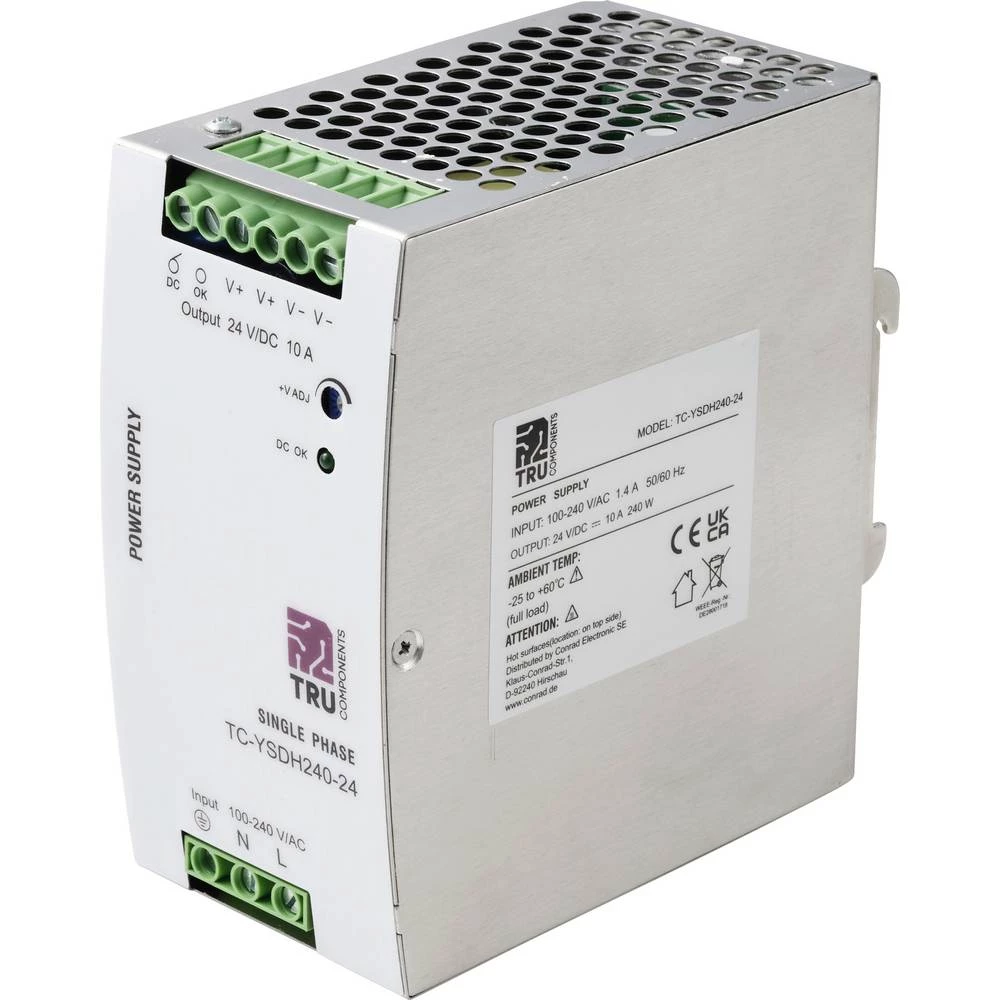 TRU COMPONENTS TC-13850160 DIN-napajanje (DIN-letva) Potrošnja (standby) 7 W 24 V/DC 10 A 240 W Broj izlaza:1 x Content slika