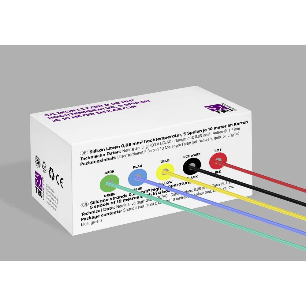 TRU COMPONENTS TC-14085040 silikonska žica 0.08 mm² crvena, crna, žuta, plava boja, zelena 1 Set slika