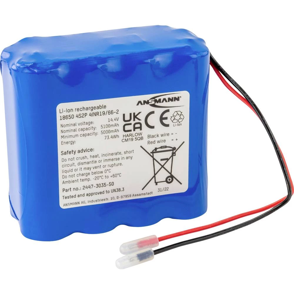 Ansmann 4S2P aku-pack 8x 18650 kabel Li-Ion 14.4 V 5100 mAh slika