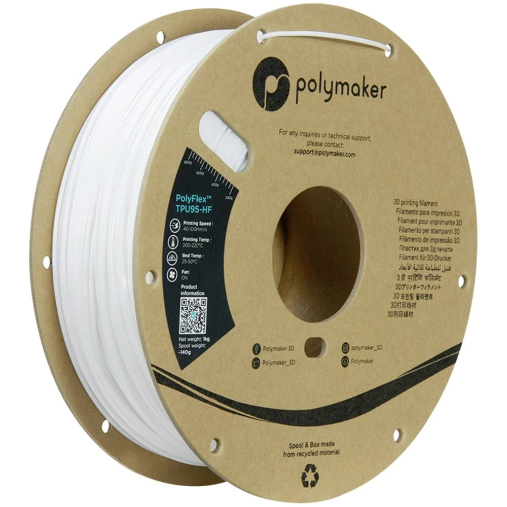 Polymaker PD03002 TPU95-HF 3D pisač filament TPU, fleksibilni filament fleksibilan, filament velike brzine, UV otporan 1 slika