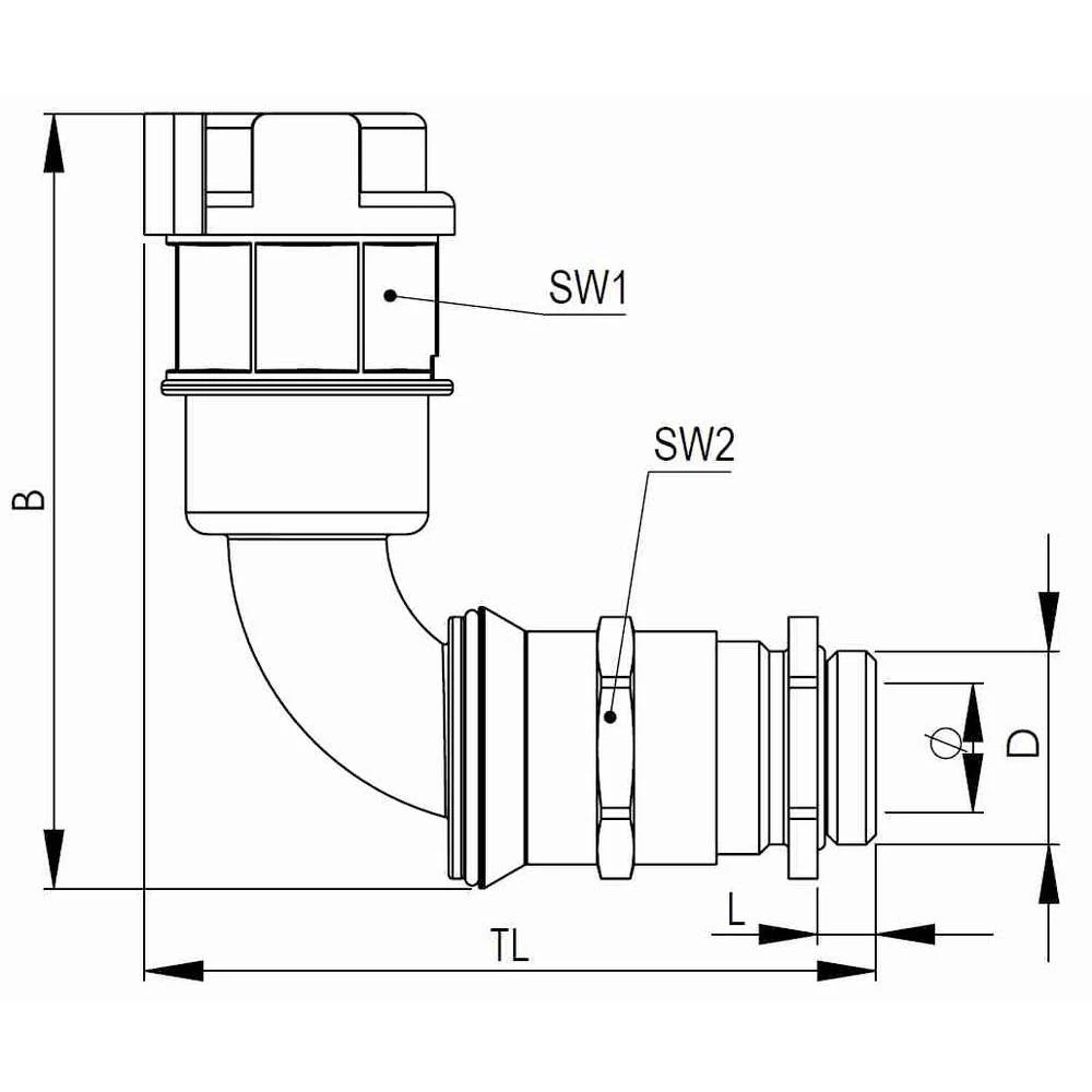 Wiska 10108003 EMBF90CG-29-32-BG vijčani spoj siva M32 x 1.5  90° 25 St. slika