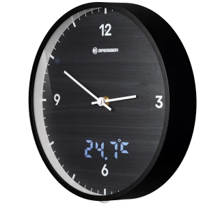 Zidni sat BRESSER MyTime 24 cm, crni sa termometrom slika