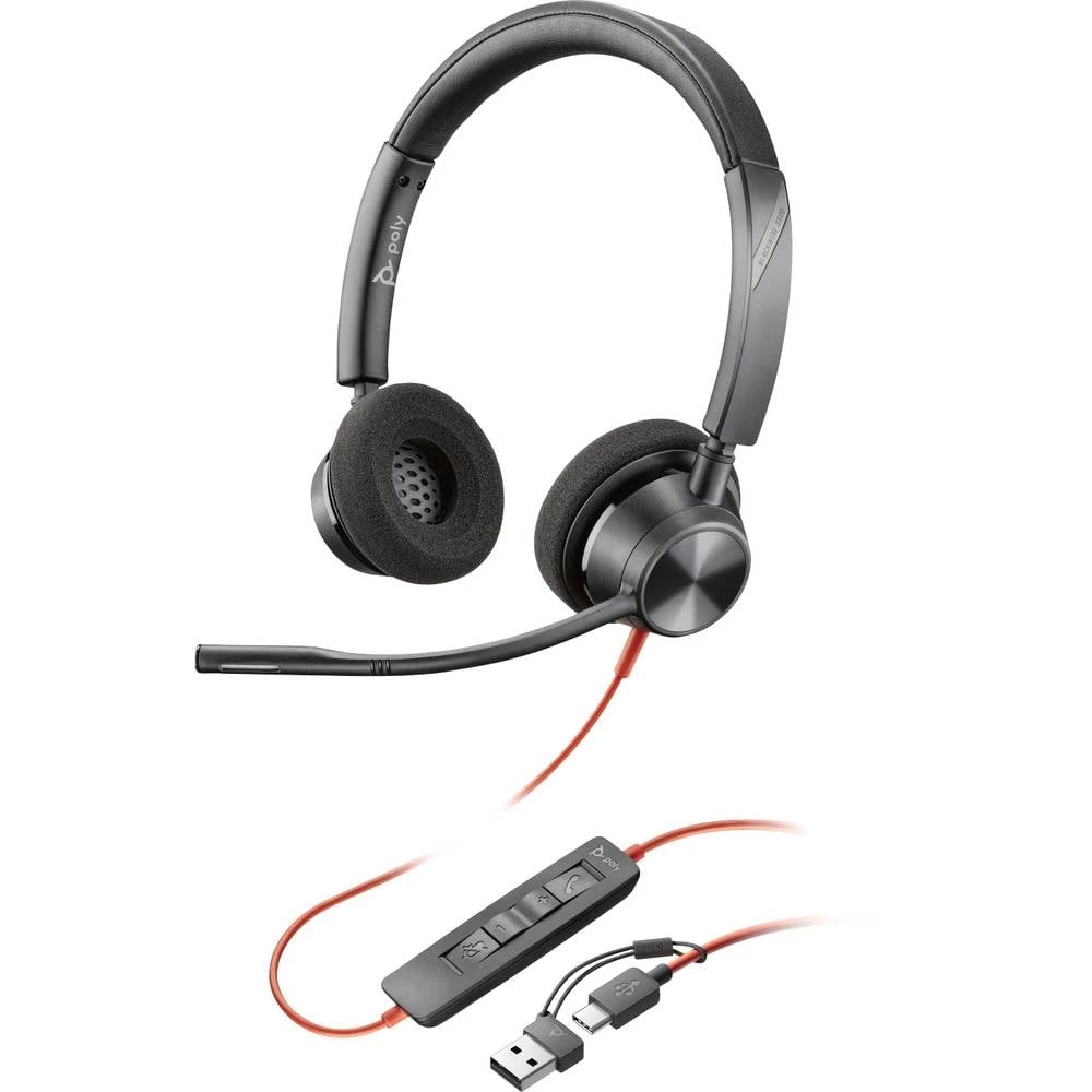HP Poly Blackwire C3320 računalo  On Ear Headset žičani stereo crna smanjivanje šuma mikrofona slušalice s mikrofonom, k slika