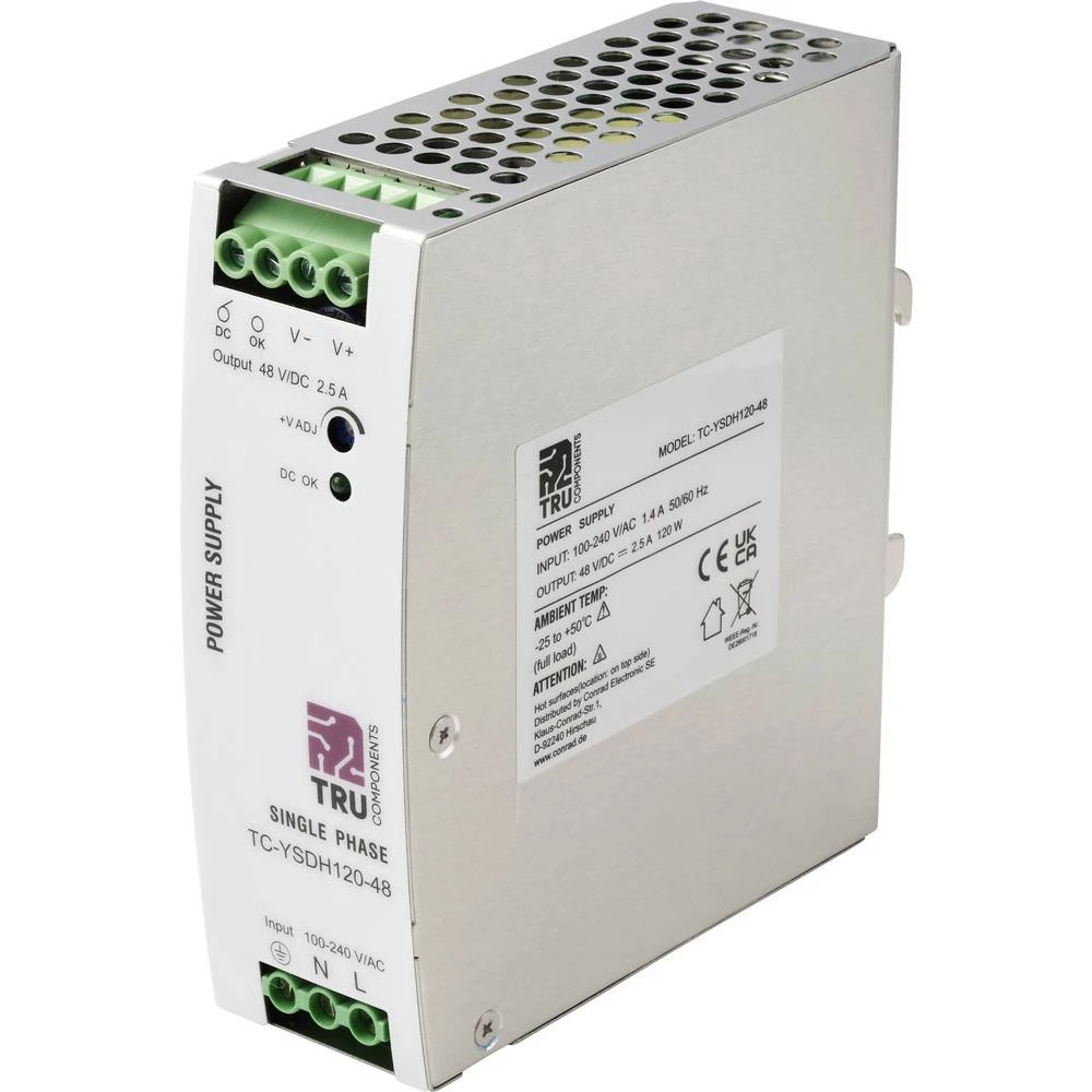 TRU COMPONENTS TC-13864568 DIN-napajanje (DIN-letva) Potrošnja (standby) 3 W 48 V/DC 2.5 A 120 W Broj izlaza:1 x Content slika