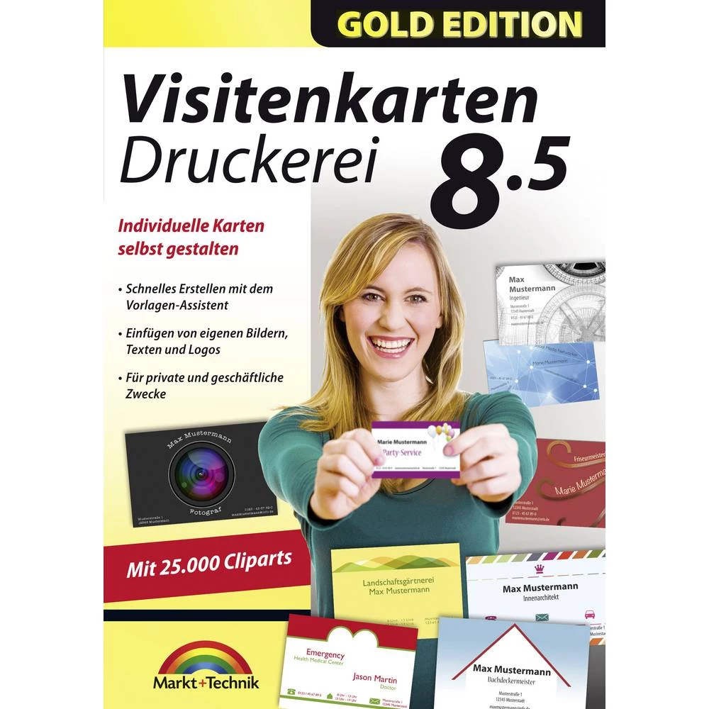 Markt & Technik Visitenkarten Druckerei 8.5 Gold Edition puna verzija 1 licenca Windows organizacija ureda slika