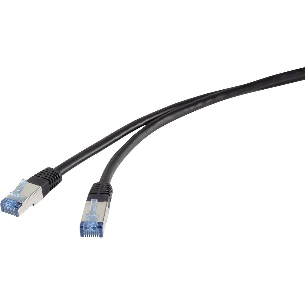 Renkforce RF-5088654 RJ45 mrežni kabel, Patch kabel CAT 6a S/FTP 2.00 m crna otporan na ulje i habanje, vatrostalan, pozlaćeni kontakti 1 St. slika