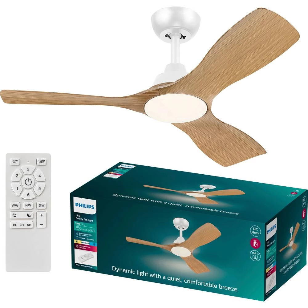 Philips LED Olas stropni ventilator 30 W (Ø x V) 1070 mm x 310 mm bijela sa daljinskim upravljačem, mogućnost prigušivan slika