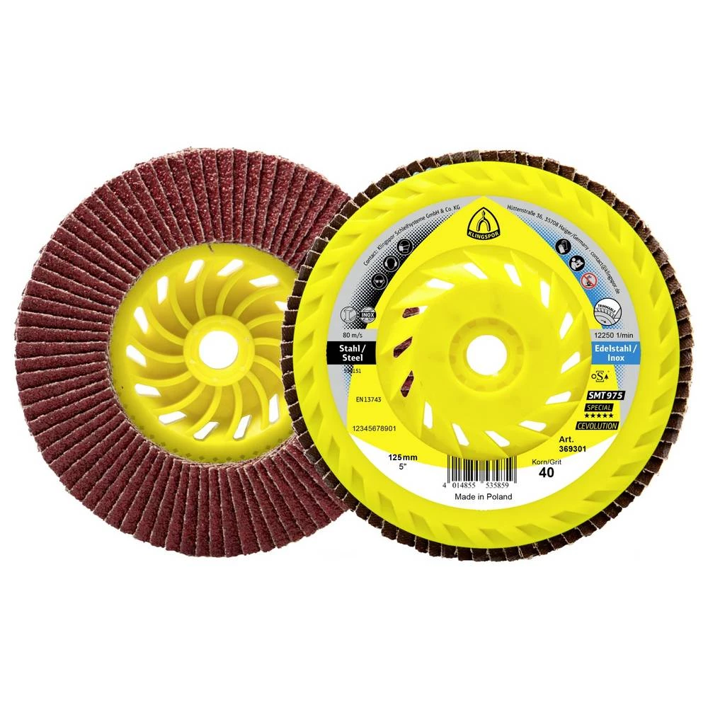 Klingspor 369301 SMT 975 Brusni lamelni disk, navoj M 14, keramički, 125 mm, granulacija 40, konveksan promjer 125 mm 10 slika