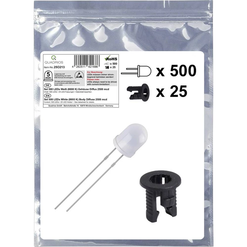 Quadrios 25O213 LED komplet bijela okrugli 5 mm 2500 mcd 20 mA 3.0 V slika
