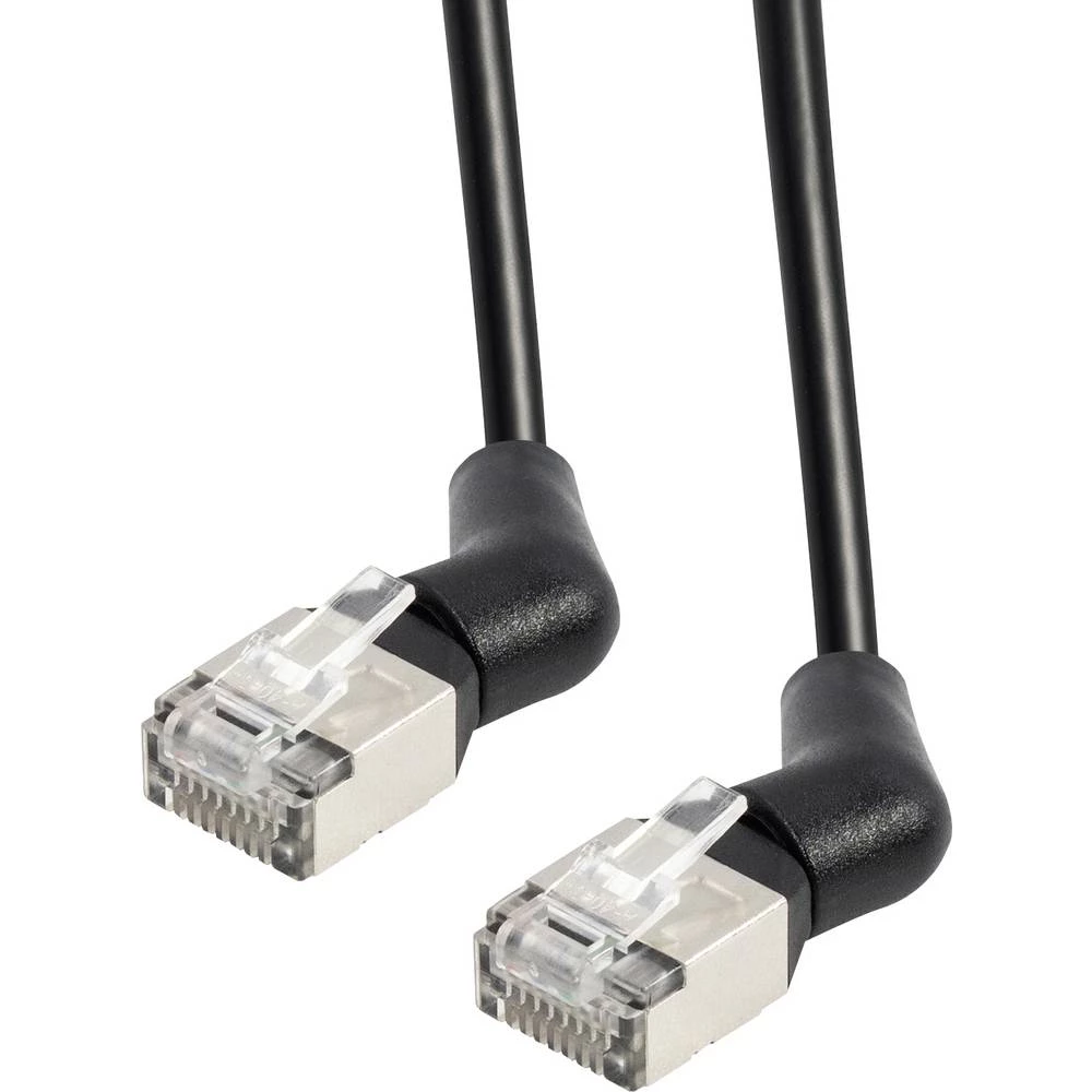 Maxtrack TI53-1L RJ45 mrežni kabel, Patch kabel 10 Gbit/s, CAT 6a U/FTP 1 m crna konektori s rotacijom od 360° 1 kom. slika