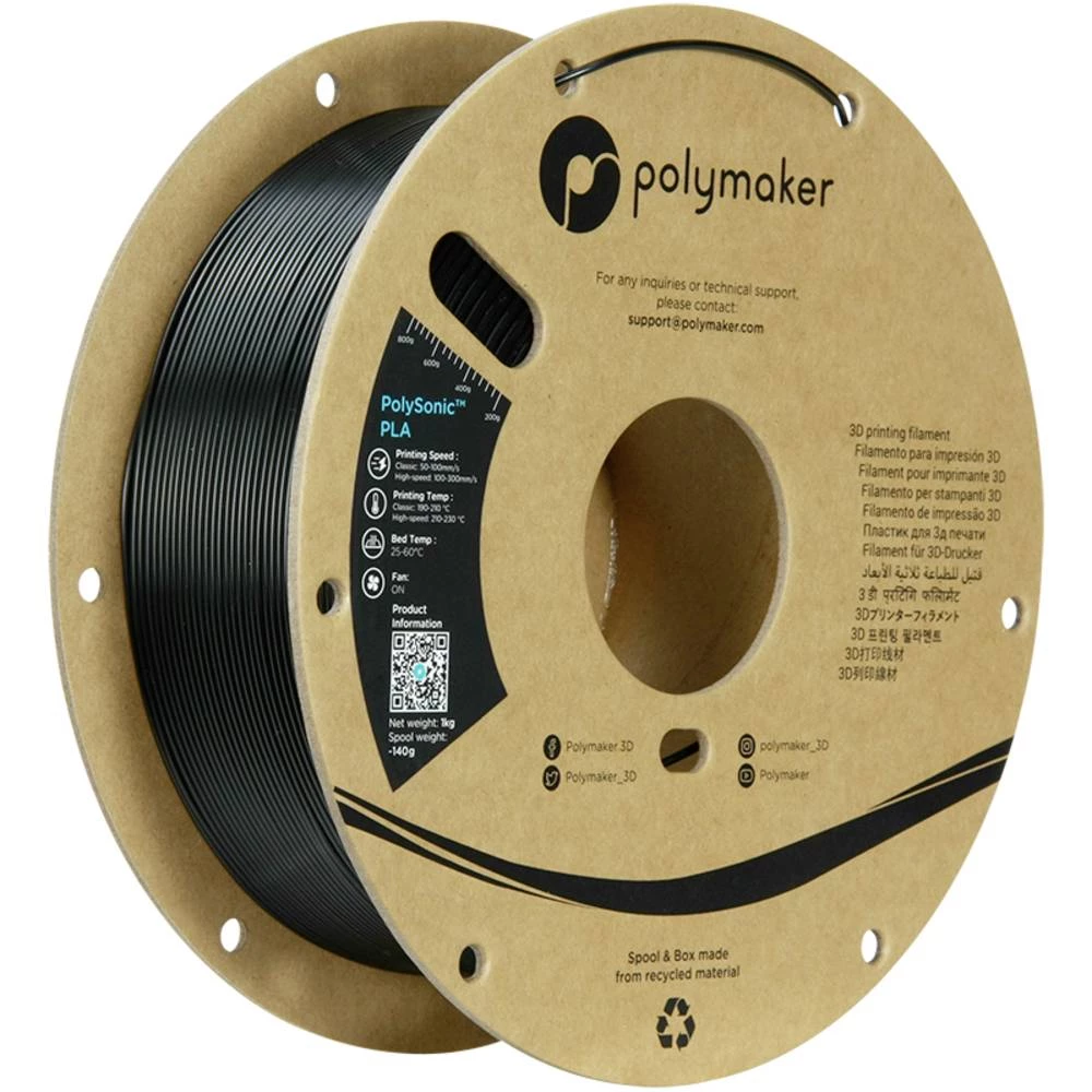 Polymaker PA12002 3D pisač filament PLA filament velike brzine 1.75 mm 1000 g crna PolySonic™ 1 St. slika