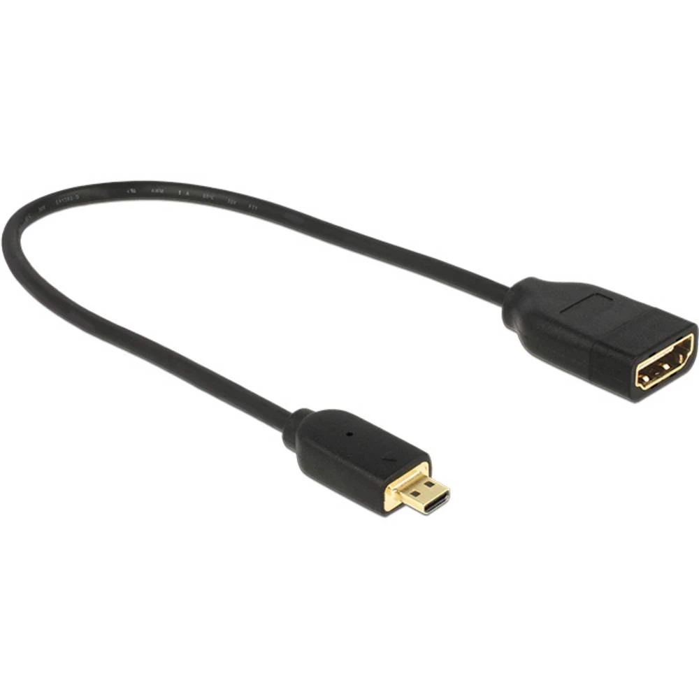 Delock HDMI priključni kabel HDMI A utičnica, HDMI Micro D utikač 0.23 m crna 65687 pozlaćeni kontakti, 4K UHD HDMI kabe slika
