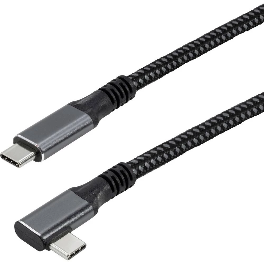 Maxtrack USB kabel USB 3.2 gen.2x2 USB-C® utikač 1 m crna utikač primjenjiv s obje strane, pozlaćeni kontakti, 90° nagnu slika