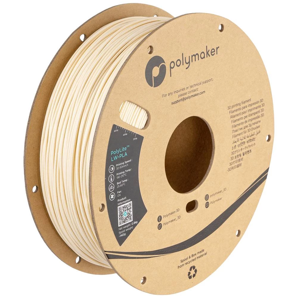Polymaker PA08002 6938936710288 3D pisač filament LW-PLA mat, niska gustoća 1.75 mm 800 g bijela PolyLite™ kom. slika