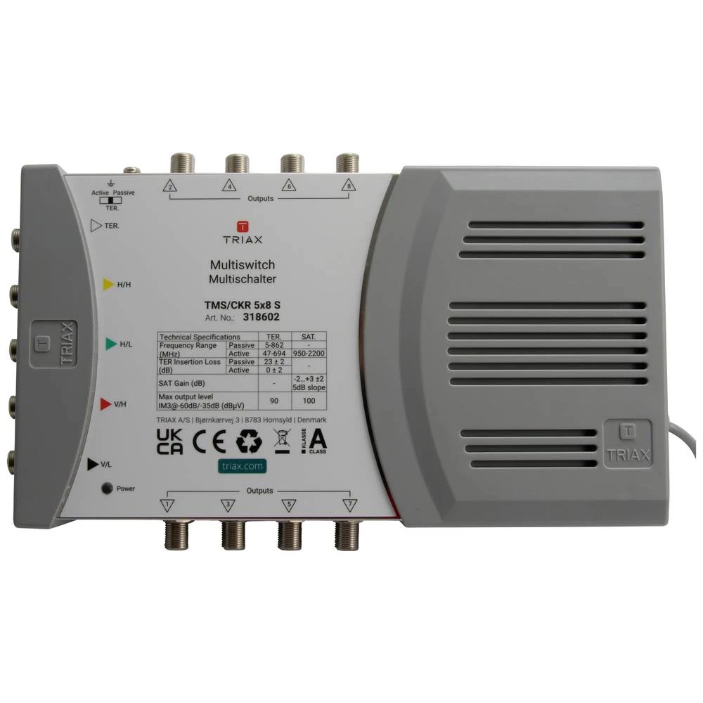 Triax TMS/CKR 5x8 S satelitski multiprekidač Ulazi: 5 (4 sat/1 zemaljske) Broj sudionika: 8 slika