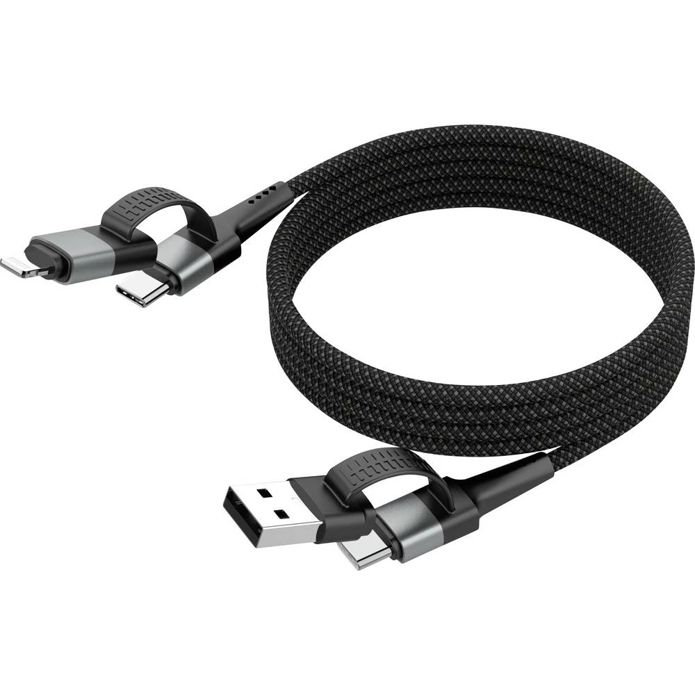 Ansmann USB kabel USB-A utikač, USB-C® utikač, Apple Lightning utikač 120 cm crna Tekstilni plašt 1700-0188 slika