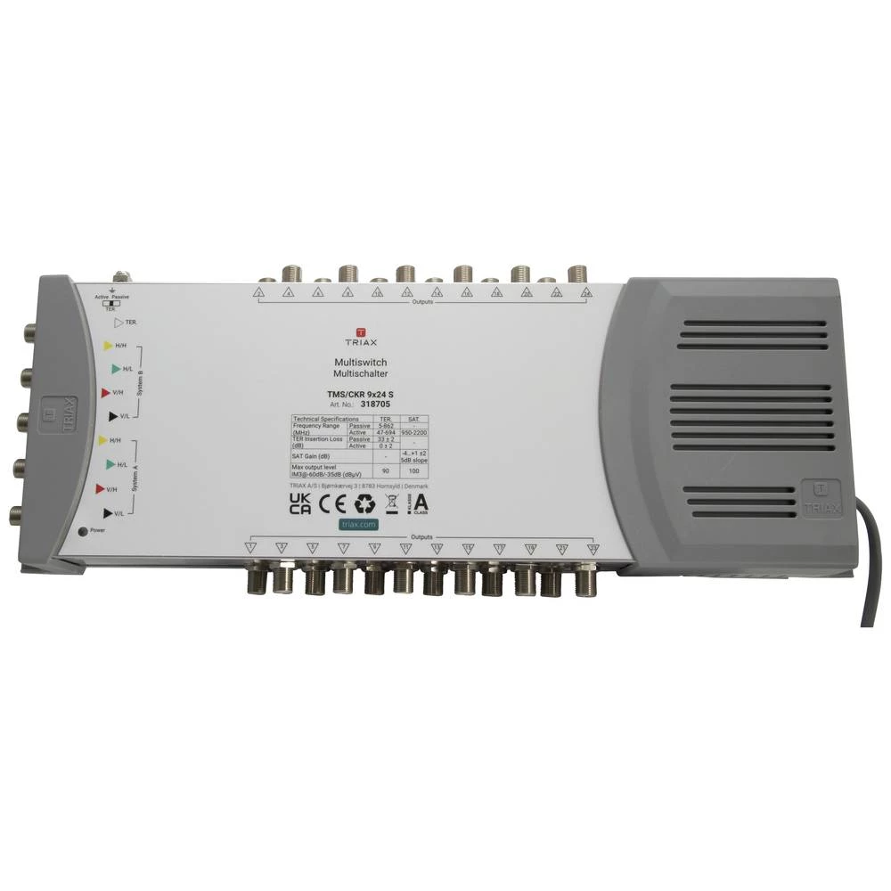 Triax TMS/CKR 9x24 S satelitski multiprekidač Ulazi: 9 (8 sat/1 zemaljske) Broj sudionika: 24 slika