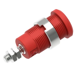 Sigurnosna banana utičnica Ø4 mm s okruglom maticom Ø14,5 mm, M4 navojnim svornjakom i šesterokutnom maticom, crvena Electro PJP 3265-C-CD1-R sigurnosni laboratorijski ženski konektor   crvena 1 St. slika
