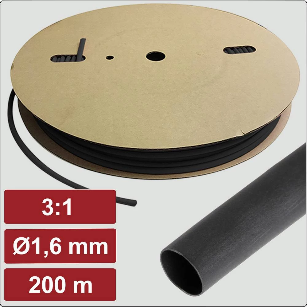 Electronic Garage EG25CA064 skupljajuća cijev s ljepilomi crna 1.6 mm 0.5 mm Stopa skupljanja:3:1 200 m slika