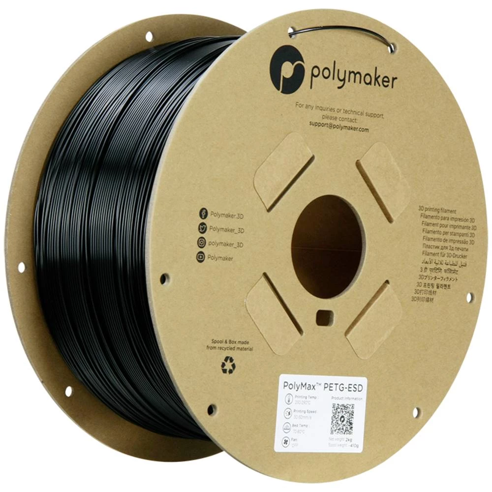 Polymaker PB03004 3D pisač filament PETG ESD siguran od elektrostatičkog pražnjenja 1.75 mm 2000 g crna PolyMax™ 1 St. slika