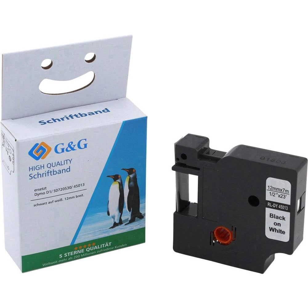 traka  G&G 10286 kompatibilan zamijenjen DYMO 45013, S0720530 plastika Boja trake: bijela Boja slova: crna 12 mm 7 m slika