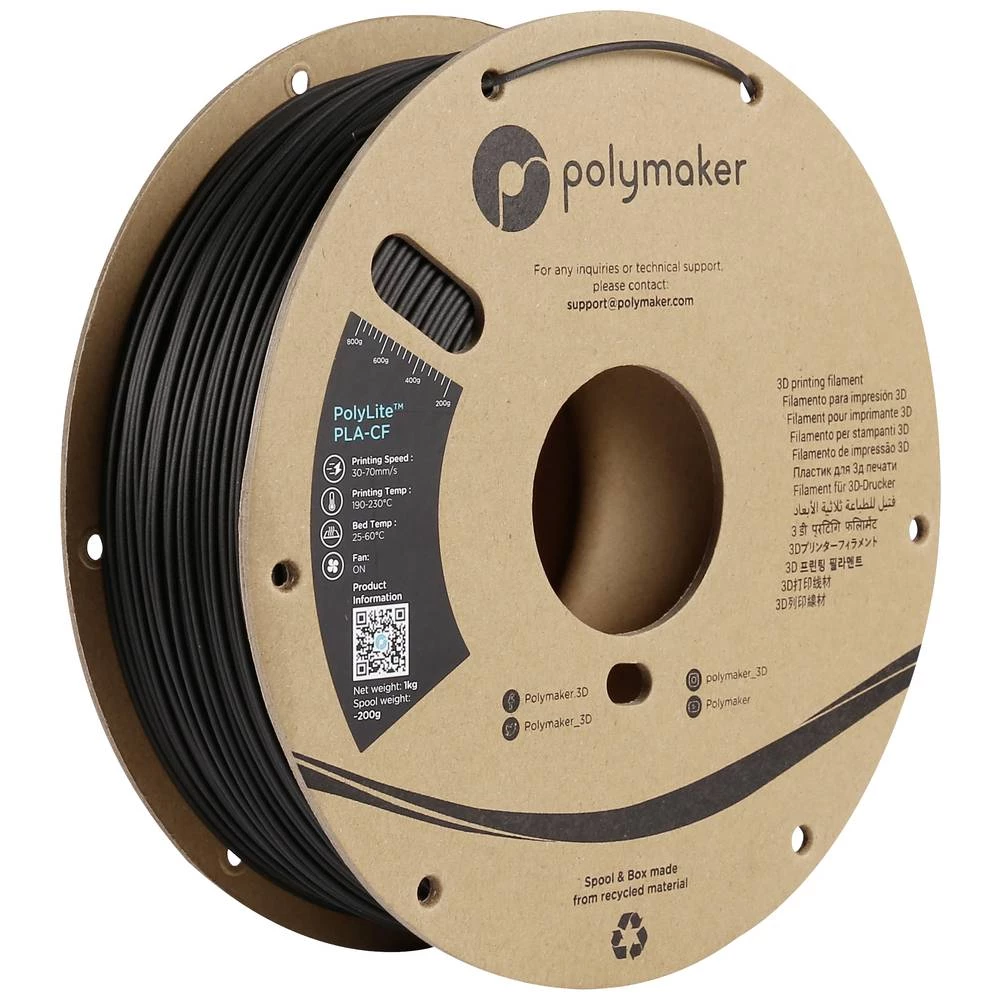 Polymaker PA10001 PA10001 3D pisač filament PLA-CF ojačan karbonskim vlaknima 1.75 mm 1000 g crna PolyLite™ 1 St. slika