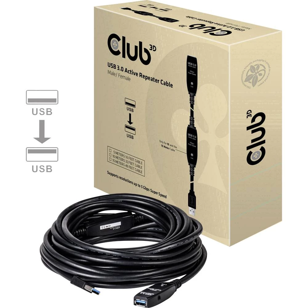 club3D USB Priključni kabel 5 m Crna slika