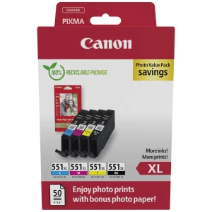 Canon tinta CLI-551XL Photo Value Pack original kombinirano pakiranje crn, cijan, purpurno crven, žut 6443B008 slika