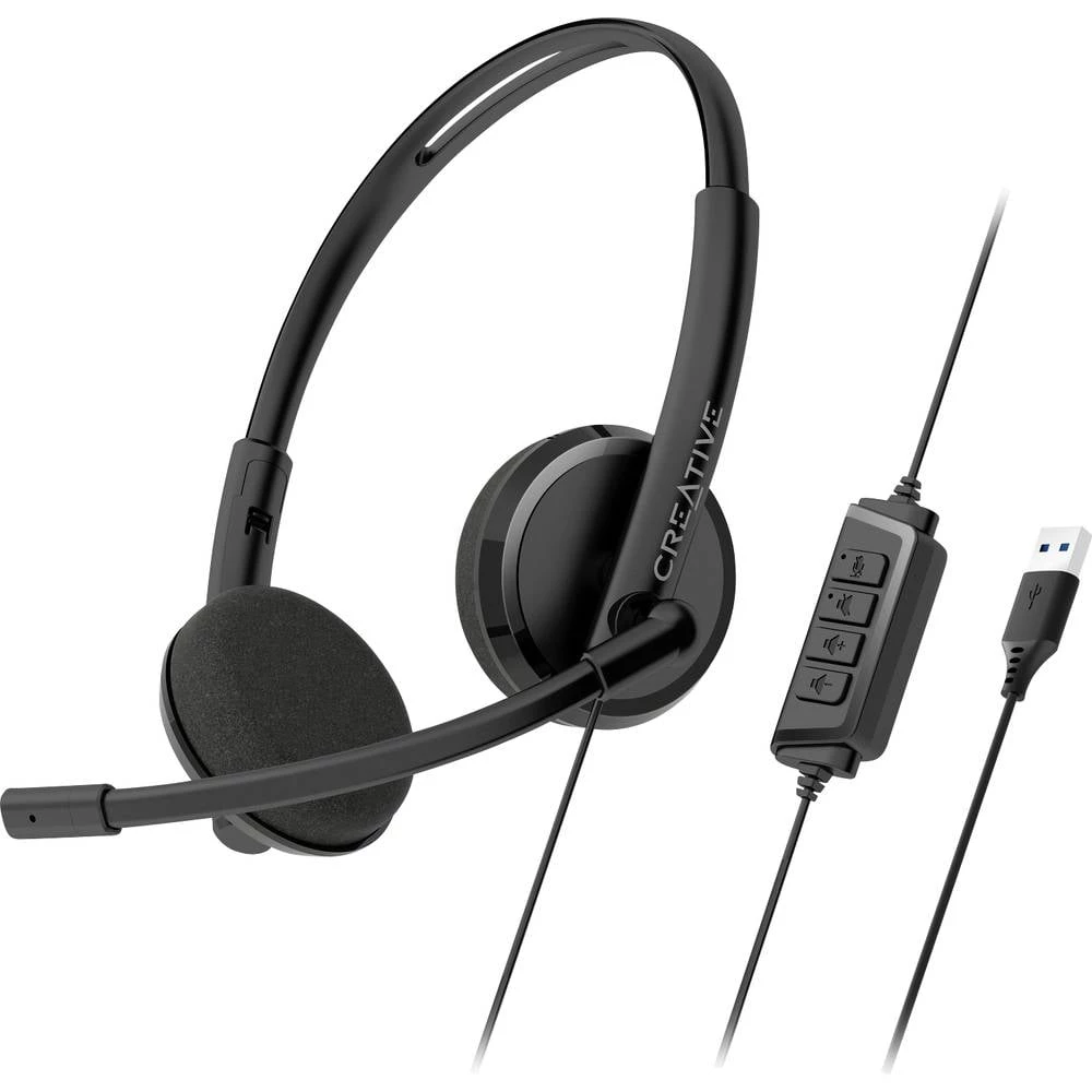 Creative HS-220   On Ear Headset žičani stereo crna smanjivanje šuma mikrofona kontrola glasnoće, utišavanje mikrofona slika
