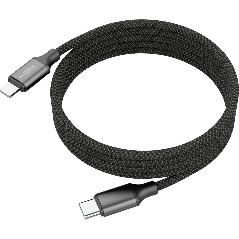 Ansmann USB kabel Apple Lightning utikač, USB-C® utikač 120 cm crna Tekstilni plašt 1700-0187 slika