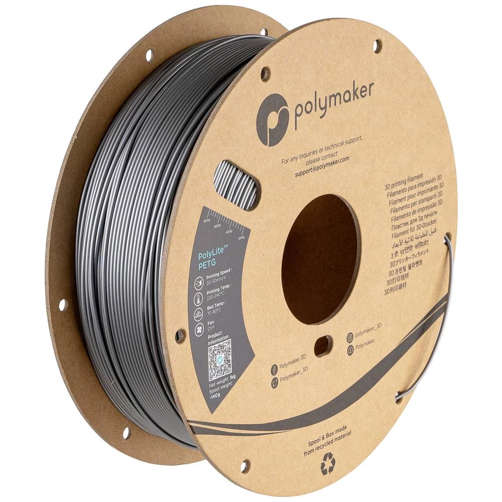Polymaker PB01012  3D pisač filament PETG otporan na toplinu, visoka vlačna čvrstoća 1.75 mm 1000 g srebrna PolyLite™ 1 slika