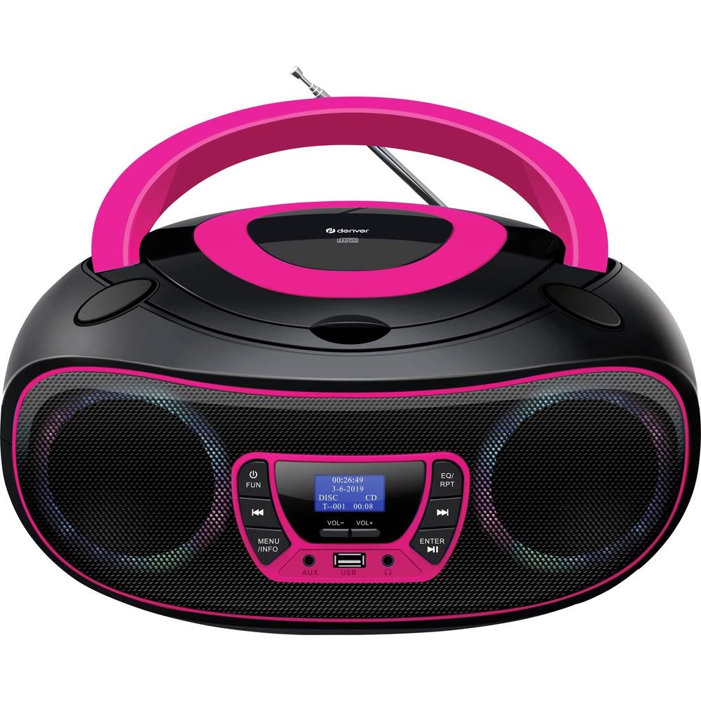Denver TDB-212P CD radio DAB+ (1012), DAB (1013), FM AUX, USB, Bluetooth®, CD crna, ružičasta slika