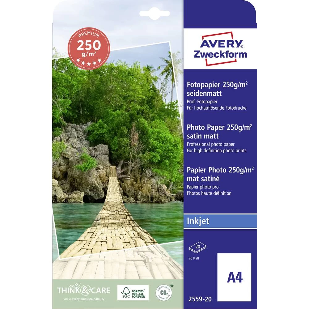 Avery-Zweckform Premium 2559-20 foto papir DIN A4 250 g/m² 20 list svileni mat slika