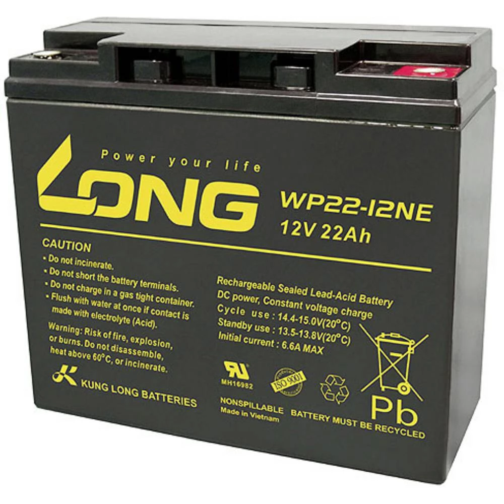 Long WP22-12NE WP22-12NE olovni akumulator 12 V 22 Ah olovno-koprenasti (Š x V x D) 181 x 167 x 76 mm M5 vijčani priključak ciklus postojanosti, nisko samopražnjenje, bez održavanja slika