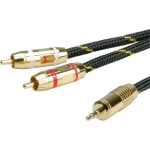 Roline 11.88.4276 utičnica audio priključni kabel [1x 3,5 mm banana utikač - 2x muški cinch konektor] 5.00 m crna/zlatna sa zaštitom