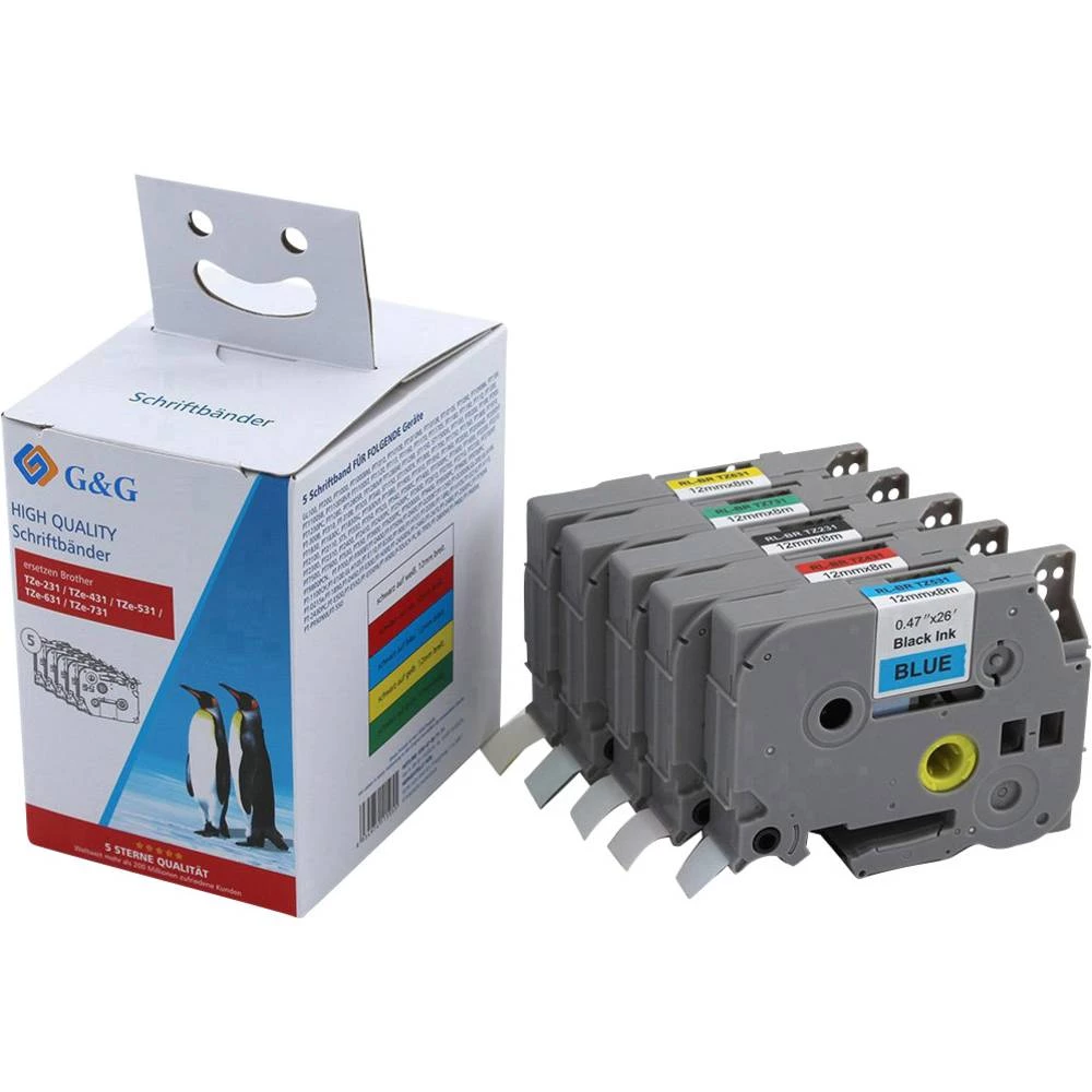 traka 5-dijelni komplet G&G 14977 kompatibilan zamijenjen Brother TZe-231, TZe-431, TZe-531, TZe-631, TZe-731  Boja trak slika