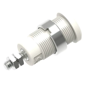 Sigurnosna banana utičnica Ø4 mm s okruglom maticom Ø14,5 mm, M4 navojnim svornjakom i šesterokutnom maticom, bijela Electro PJP 3265-C-CD1-BC sigurnosni laboratorijski ženski konektor   bijela 1 St. slika