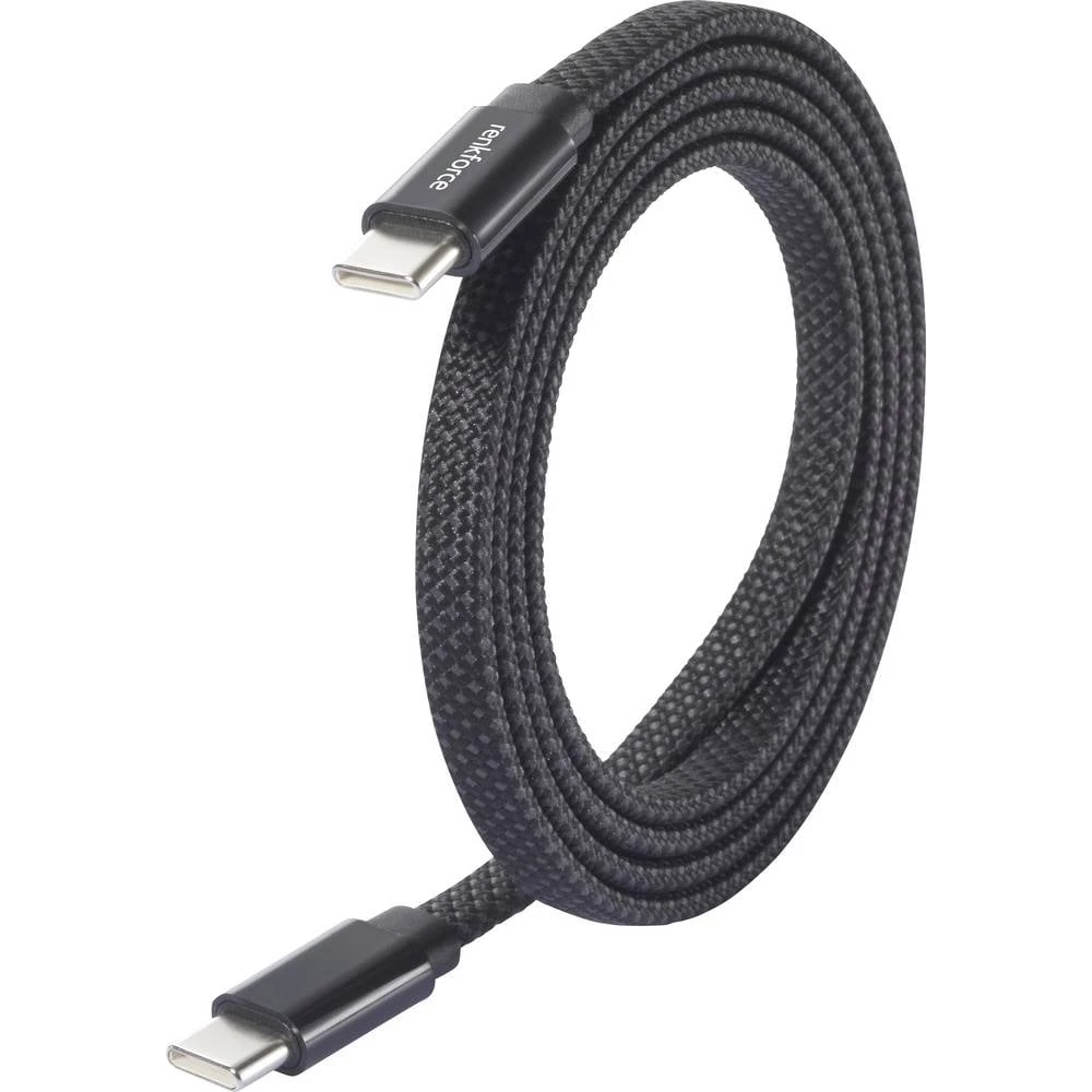 Renkforce USB kabel USB 2.0 USB-C® utikač, USB-C® utikač 1.00 m crna s magnetskim namotom RF-6871988 slika