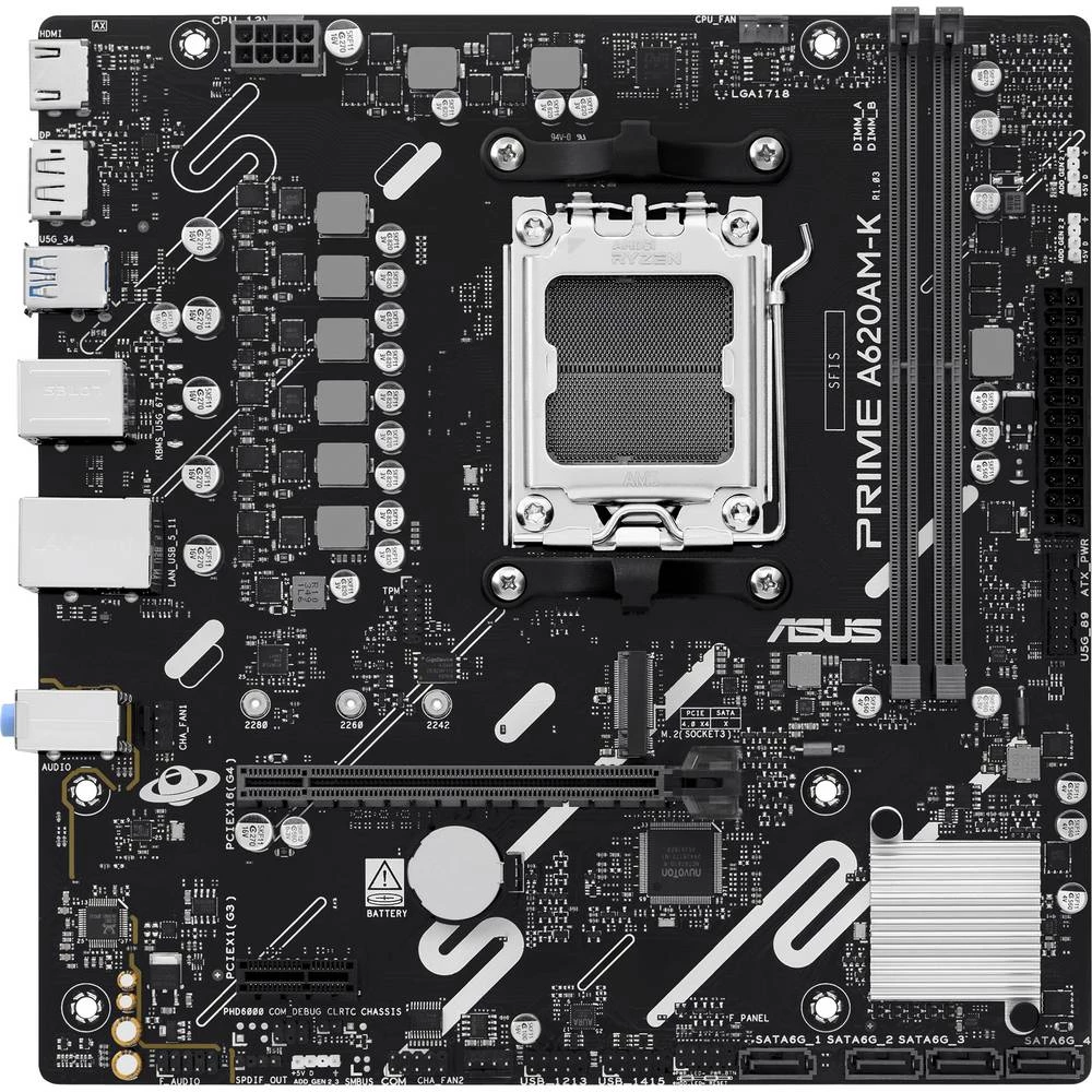 Asus Prime A620AM-K matična ploča Baza AMD AM5 Faktor oblika (detalji) Micro-ATX Set čipova matične ploče AMD® A620 slika