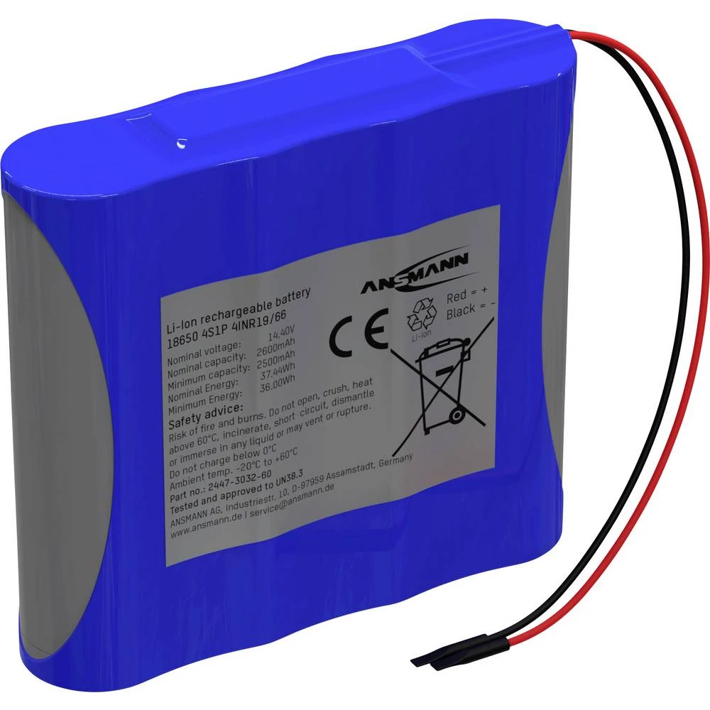 Ansmann 4S1P Akkupack 4x 18650 Kabel Li-Ion 14.4V 2600mAh aku-pack 4x Li-Ion 14.4 V 2600 mAh slika