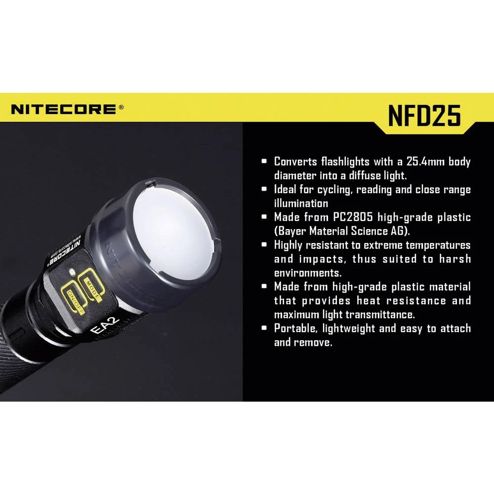 NiteCore NITNFD25 difuzor EC1, EC2, EA1, EA2, MT2C, P12, SRT3, SRT5 i svjetiljke Ø 25 mm slika