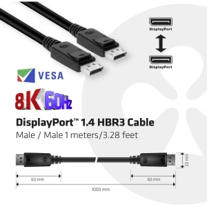 club3D DisplayPort Priključni kabel [1x Muški konektor DisplayPort - 1x Muški konektor DisplayPort] 1 m Crna slika
