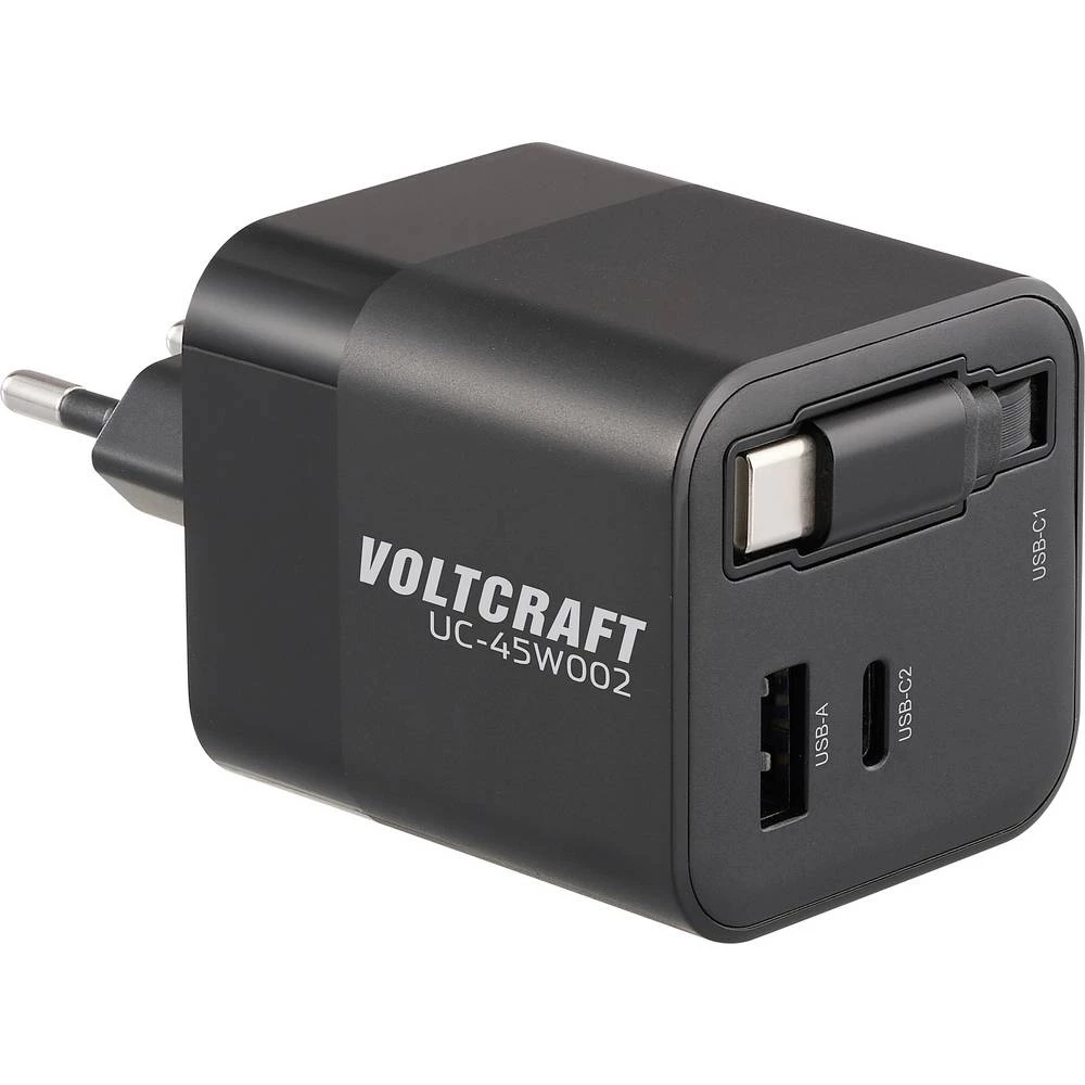 VOLTCRAFT UC-45W002 USB punjač 45 W 1x USB-A, 2x USB-C® Power Delivery crna unutrašnje područje GaN, USB power delivery slika