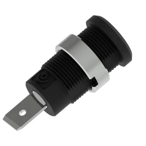 Ø4mm sigurnosna banana utičnica s Ø14,5mm okruglom maticom, 6,3x10mm ravni spojni jezičak, crna Electro PJP 3266-C-CD1-N sigurnosni laboratorijski ženski konektor Zatik-Ø: 4 mm crna 1 St. slika