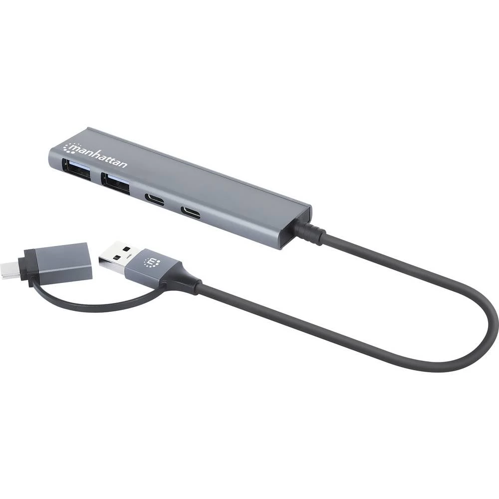 Manhattan 181075 USB-Hub 2+2 ulaza USB a, USB-C® USB 3.0 5 GBit/s s aluminijskim kućištem, sa USB-C utikačem svemirsko-s slika