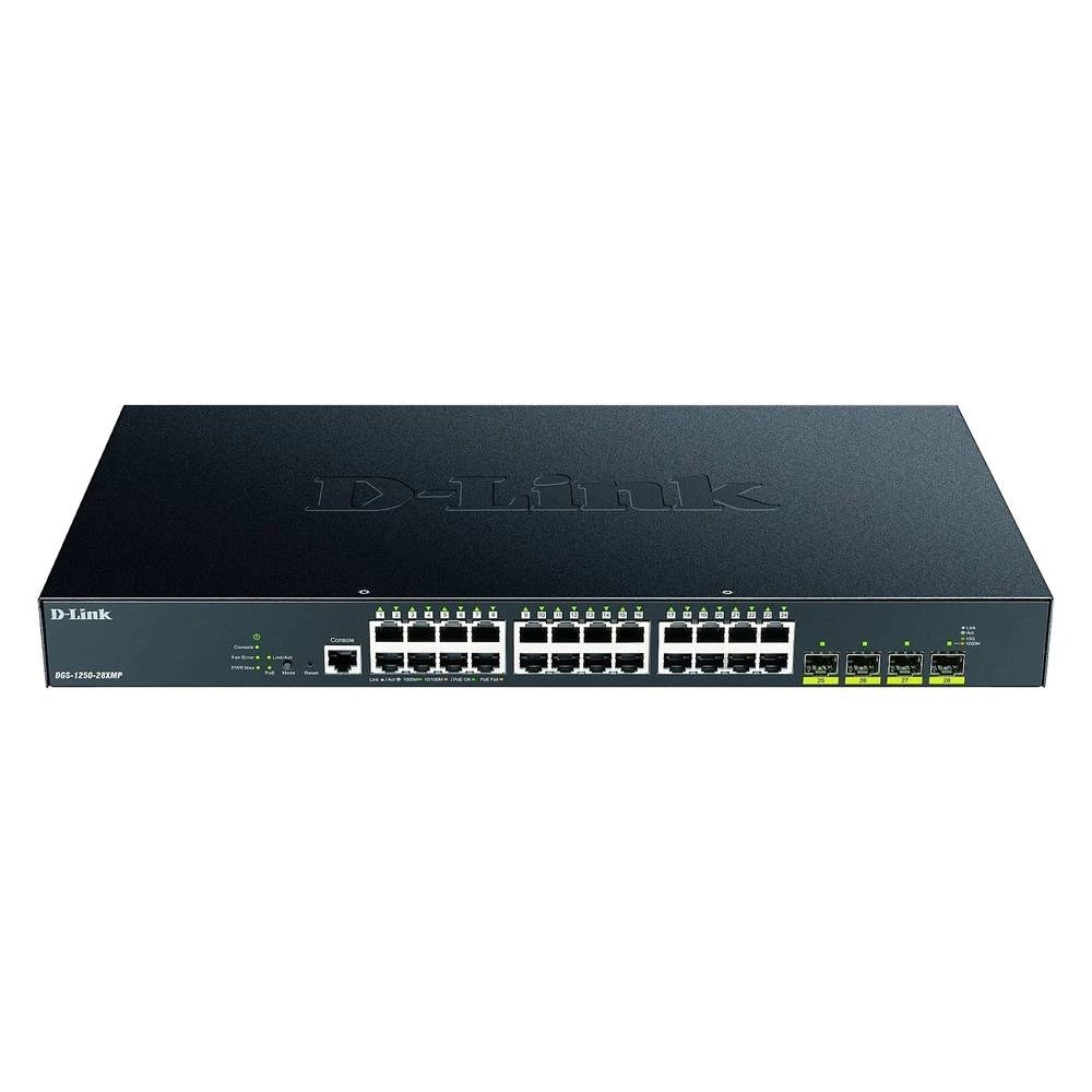 D-Link DGS-1250-28XMP/E Smart Managed PoE Gigabit Switch (24 x 10/100/1000 Mbit/s BaseT PoE+ port, 4 x 10G SFP+ utor, 370 W PoE kapacitet, 19&quot, metalno kućište)   D-Link  DGS-1250-28XMP/E  DGS-... slika