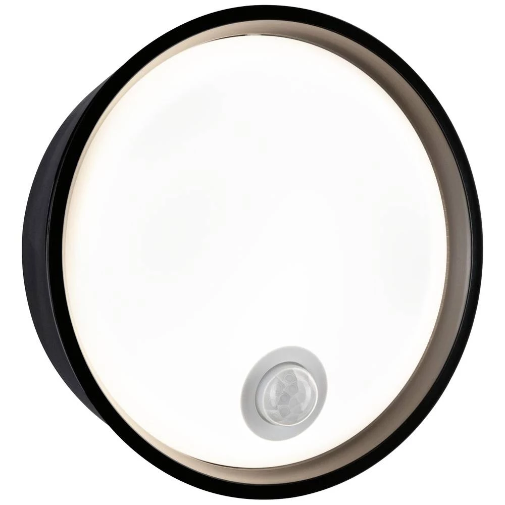 Kućna LED vanjska zidna svjetiljka Platomo detektor pokreta otporan na morsku vodu IP44 okrugla 180mm 3000K 14.5W 1200lm 230V crna plastika Paulmann Platomo PIR schwarz 94698 vanjsko zidno svjetlo ... slika